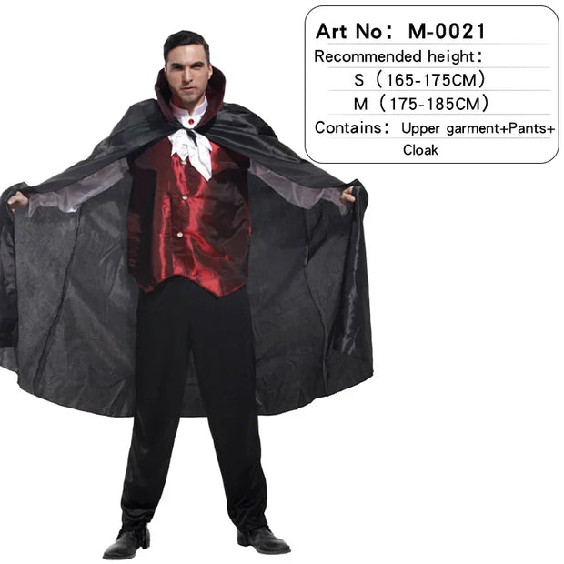 Halloween Male Vampire Cosplay Costume with Shirt/ Pants/ Vest/ Cloak，Men's Carnival Party Devil Dress Up
