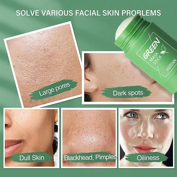 Green Tea Mask Stick Remove Blackheads Acne Deep Cleansing Purifying Clay Mask Oil Control Solid Mask Moisturizing Skin Care (Copy)