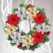 Christmas tree Flower Artificial Glitter Flowers Poinsettia Xmas Tree Ornament Garland golden Flowers adorn Christmas Party deco