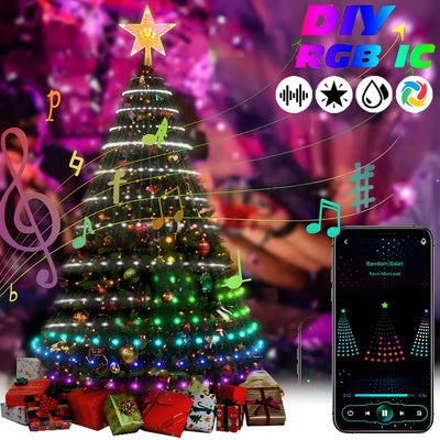RGBIC Christmas Tree Lights DIY LED Fairy String Lights with Smart APP & Remote Control Garland for Outdoor Garden Party Wedding