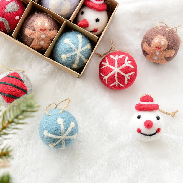 6 Christmas Decoration Felt Balls Small Hanging Christmas Snowflakes Snowman Garland Christmas Tree Decorations Christmas Gifts
