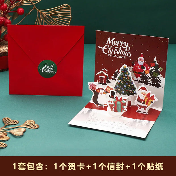 3D Santa Greeting Cards Folding Merry Christmas Best Wishes Card Xmas Gift for New Year Blessing Thank You Postcard Decoration