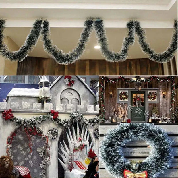 2M Chunky Snow Tipped Green Tinsel Christmas Tree Decoration Garland Xmas Festival New Year Home DIY Ornaments Outdoor Props