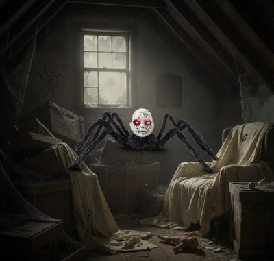 Halloween Animatronic Doll Spider Decorations, Haunted House Prop, Motion Activated Glowing Eyes Sound Control Scary Walking Toy