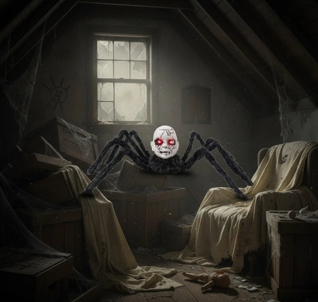 Halloween Animatronic Doll Spider Decorations, Haunted House Prop, Motion Activated Glowing Eyes Sound Control Scary Walking Toy