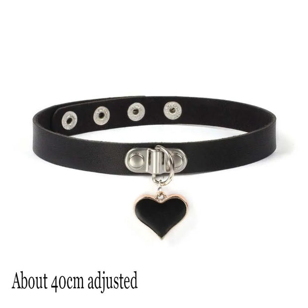 New Sexy Harajuku PU Leather Chain Heart Pendant Necklaces Women Men Punk Neck Gothic Black Pink Choker Necklace Cool Collar