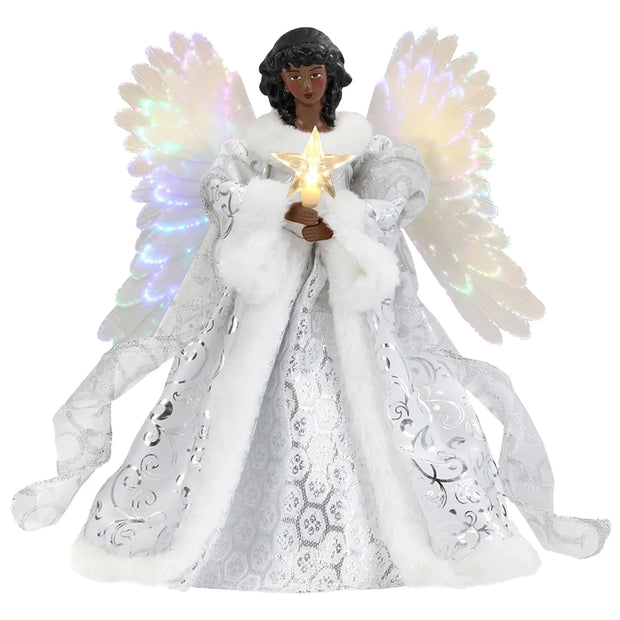 Angel Tree Topper Pendant Christmas Angel Decoration with Lights Glowing Angel Wings Figurine for Xmas Holiday Party Decoration