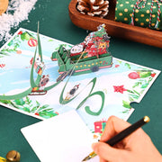 1pc Merry Christmas Pop-Up Card, Christmas Tree Woodland Reindeer Cardinal Poinsettia Greeting Card with Note Card and Envelop