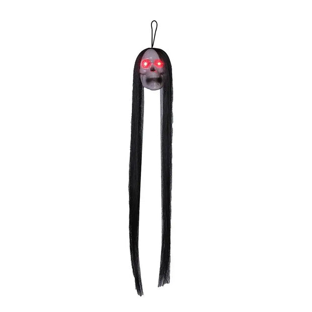 Plastic Halloween Hanging Ghost Long Hair Red Blinking Eye Horror Skeleton Ghost Hanging Design LED Light