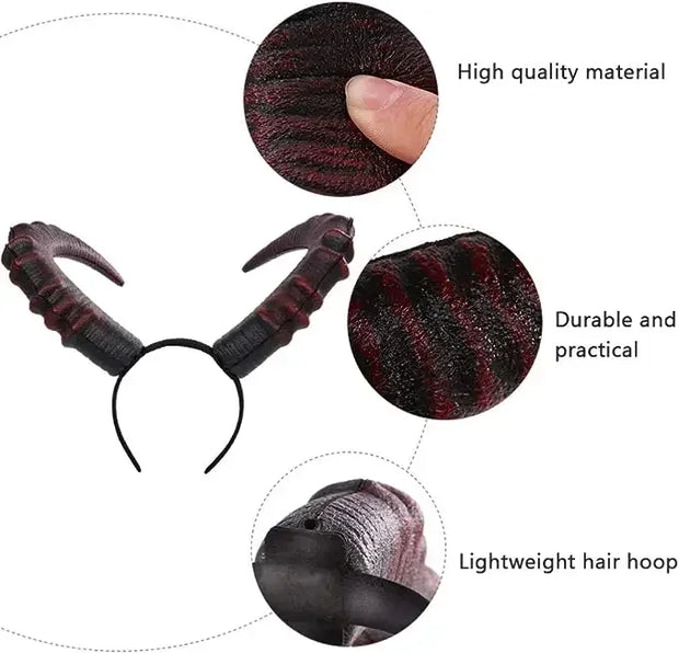 Black Demon Horn Headpiece Cosplay Women Gothic Devils Sexy Animal Ox Horns Headwear Halloween Carnival Party Costume Props