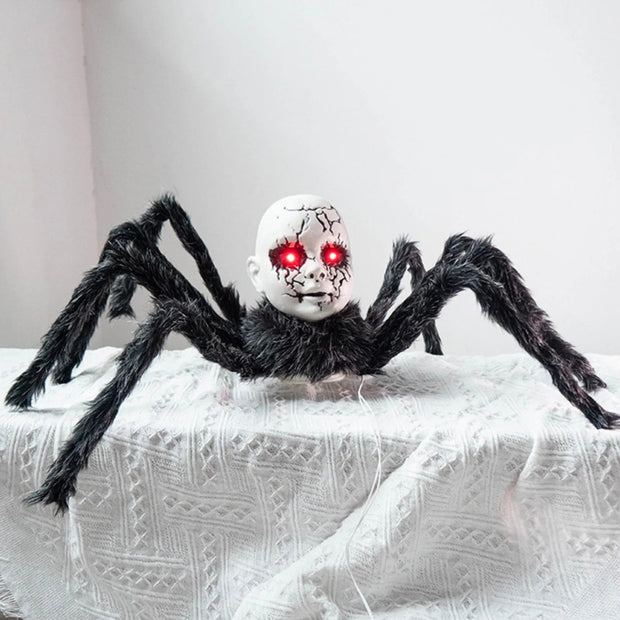 Halloween Animatronic Doll Spider Decorations, Haunted House Prop, Motion Activated Glowing Eyes Sound Control Scary Walking Toy