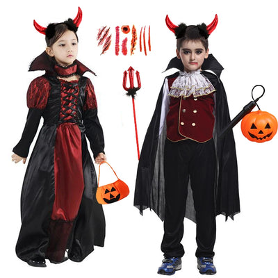 Girls Red Vampire Halloween Kids Costumes for Girl 2025 Carnival Party Prom Gown Ghost Bride Gothic Cosplay Children Clothing