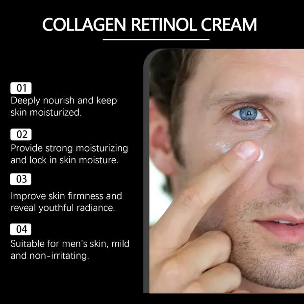 Collagen Anti Wrinkle Cream for Men Moisturizer Retinol Hyaluronic Acid Revitalizing Anti-Aging Reduce Fine Lines Night Lotion