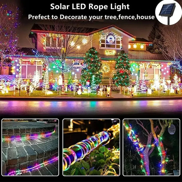 7M/12M/22M/32m Outdoor Solar Tube Rope Led Light Garden Christmas Decoration Fairy String Light Outdoor Wedding Party Led Lamp