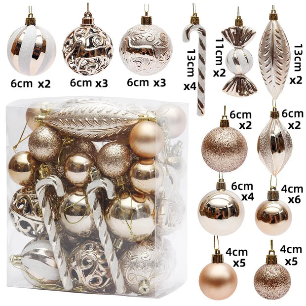 29/36/40pcs Champagne Special-shaped Christmas Ball Ornaments Christmas Tree Party Decoration New Year Christmas Spheres Pendant