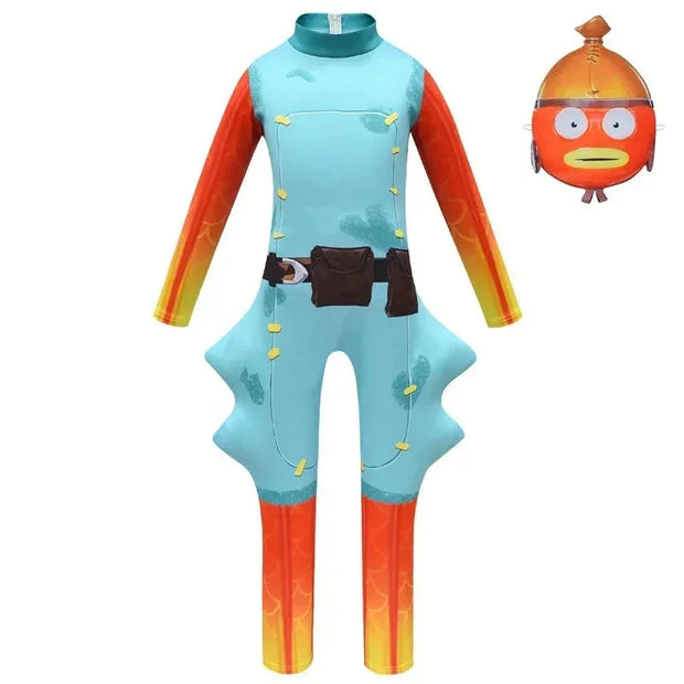 l2025l New Cosplay Halloween Kids Costume Cartoon Fish Boss Jumpsuit Boy Christmas Birthday Party Funny Costumes Carnival Cospla
