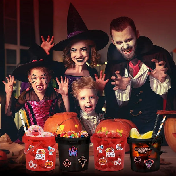 20pcs halloween candy bucket, trick or treat baskets for kids, 32oz ice buckets for parties with lid, contains 210pcs halloween