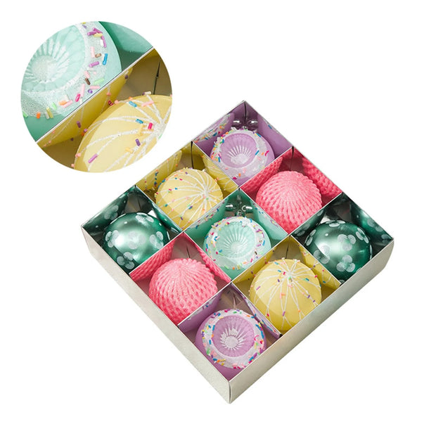 DIY Christmas Village Scene Kit - 9-Piece Holiday Tree Ornaments, Macaron Baubles, & Layout Props for Festive Home Decor