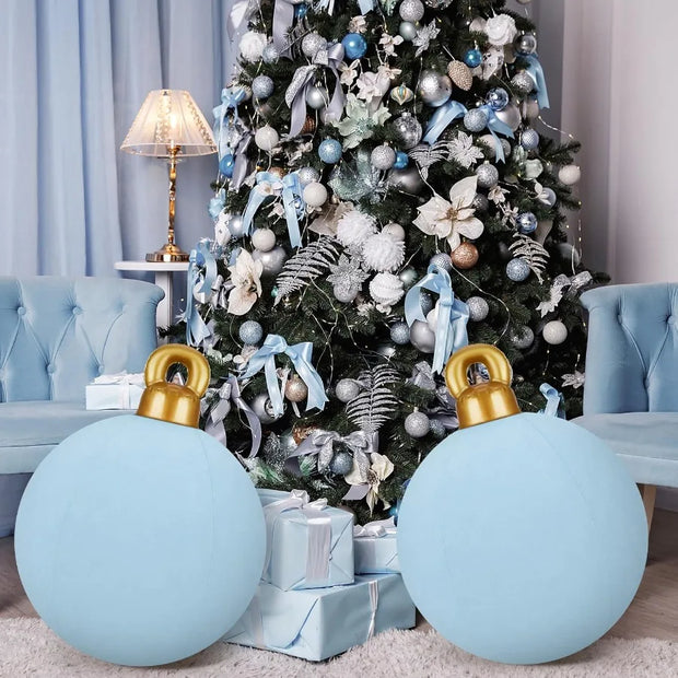 3 Pcs 32 Inch Giant Velvet Christmas Inflatable Balls Ornament with Flocked Design for Outdoor Holiday Yard Decor Perfect for W