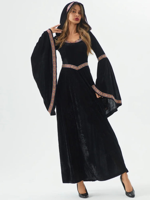 Medieval Retro Gothic Hoodie Witch Long Skirt Luxury Women's Party Dress Cosplay Vampire Halloween Adult Costume