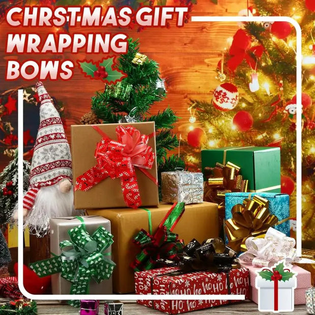 New 24/12PCS Christmas Pull String Bows Big 5 Inch Gift Bows Ribbon for Xmas Present Wrapping Florist Flower Basket Decoration