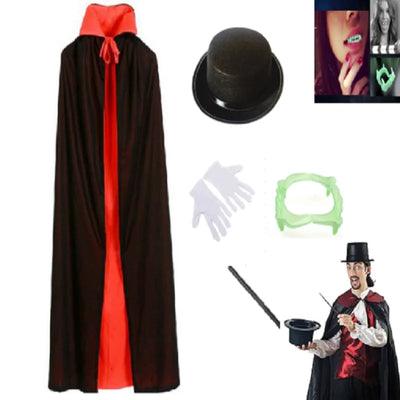 Adult Boy Halloween Magician Cosplay Costumes Vampire Prince Cloak Cape Hat Magic Wand Gloves Set for Family party magic show