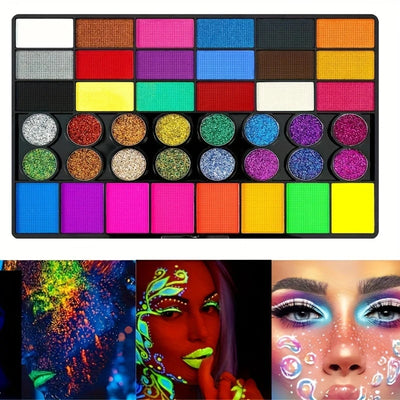 42 Colors Face Body Painting Set,Water Soluble UV Neon Face Paint Art Makeup,Fluorescent Glitter Festivals Halloween Paint Set