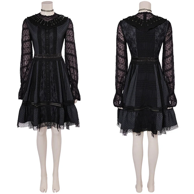 Lydia Deetz Cosplay Women Fantasia Black Music Performance Dress Collar Movie Beetle Disguise Costume Girls Outfits Halloween
