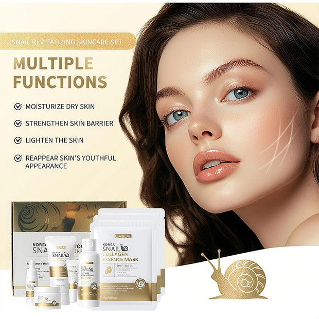 Snail Collagen Skin Care Set, 19pcs/set Moisturizing Facial Cleanser & Toner & Serum & Eye Cream & Essence Cream & Mask & Tool