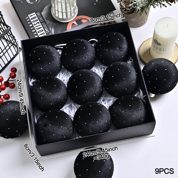 8cm 9pcs Silk Velvet Christmas Ball Ornaments Luxury Dot Christmas Tree Party Decoration Set Christmas Spheres Pendant 2025 New