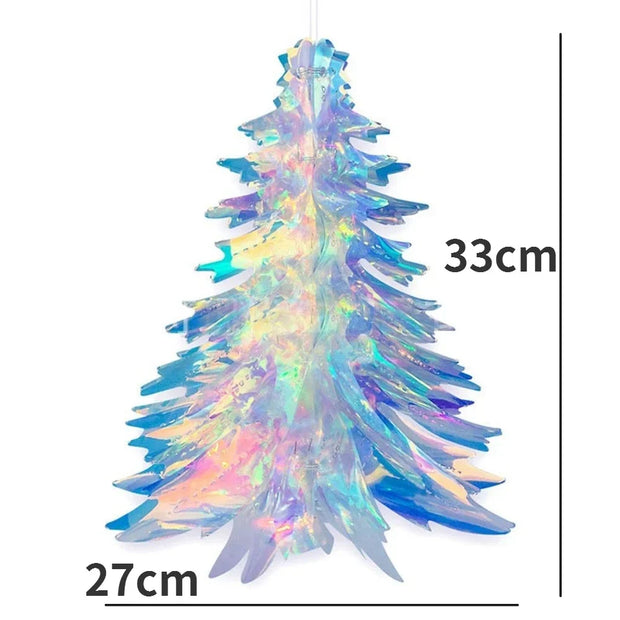 3D Christmas Tree Decorations Shiny Film Ornaments Glitter Christmas DIY  Iridescent Hanging Pendant Party Event Decor Suppliers