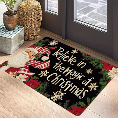 Christmas Santa Claus Welcome Mat Non Slip Floor Rug Washable Bedroom Kitchen Entrance Doormat Polyester Home Decor Carpet