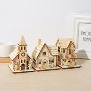 DIY Merry Christmas Decorations Mini Wooden House Luminous Cabin Christmas Tree Hanging Xmas Ornaments New Year Kids Gift