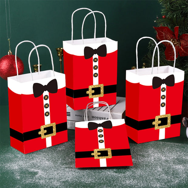12Pcs Christmas Gift Bags with Santa Claus Suit Prints - Festive Storage Sacks for Party Celebrations and Wrapping