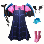 NEW Vampire Dress with Wings for Little Girls Vampirna Anime Role Playing Costume Toddler Halloween Bat Disguise Cute Purim Robe