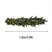 Pre-Lit Greenery Pine Cone Christmas Garland Flocked and Warm White Led Lights, Front Door Christmas Wreath, Teardrop