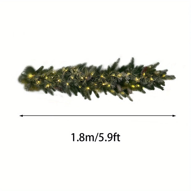 Pre-Lit Greenery Pine Cone Christmas Garland Flocked and Warm White Led Lights, Front Door Christmas Wreath, Teardrop