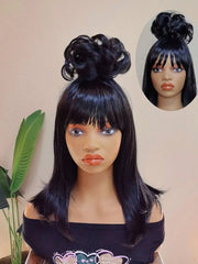 Black Lydia Deetz Cosplay Wig With Buns Corpse Bride Gothic Costume Wigs For Women Halloween Party Beetlejuice Costume Women Wig