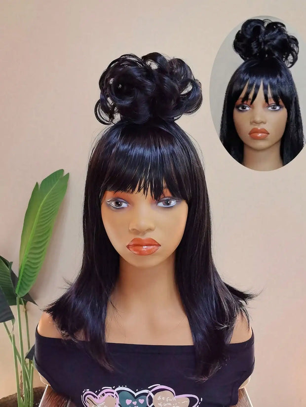 Black Lydia Deetz Cosplay Wig With Buns Corpse Bride Gothic Costume Wigs For Women Halloween Party Beetlejuice Costume Women Wig