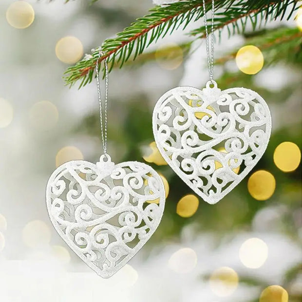 White Christmas Tree Hanging Ornaments Heart Star Bell Shapes Party Decorations Ornament for Christmas Winter Holiday New Year