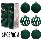 6PCS 8CM Christmas Balls Ornaments Flocking Hollow Out Christmas Tree Party Decoration Christmas Spheres Pendant 2025 New