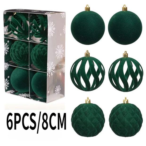 6PCS 8CM Christmas Balls Ornaments Flocking Hollow Out Christmas Tree Party Decoration Christmas Spheres Pendant 2025 New