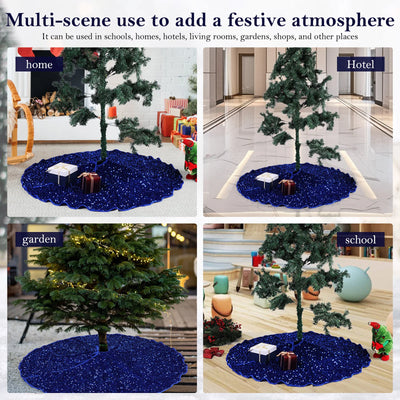 47.5in Christmas Tree Skirt Blue Christmas Tree Skirt Round Xmas Tree Skirt Decorations Exquisite Shiny Tree Skirt Party Favors