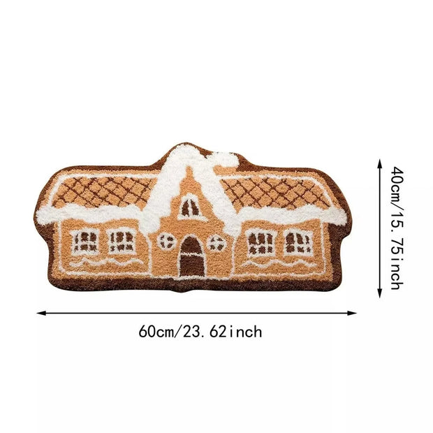 VIKAMA Christmas Gingerbread House Floor Mat Entrance Non Slip Water Absorbent Easy To Clean Festive Atmosphere Decorat Carpet
