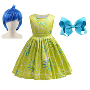 Inside Out Joy Cosplay Costume Princess Dress+Wig+Hairpin For Kids Girls Halloween Carnival Birthday Happiness Dress Up