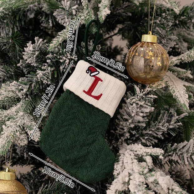 Christmas Stockings Xmas Gift Knitting Socks Pendant Red A-Z Letter Hanging Stock Christmas Tree Decor Ornament Navidad Gift Bag