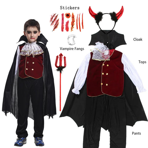 Girls Red Vampire Halloween Kids Costumes for Girl 2025 Carnival Party Prom Gown Ghost Bride Gothic Cosplay Children Clothing