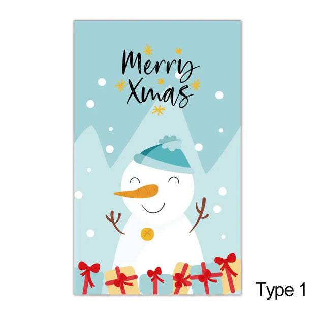 50PCS Xmas Tree Deer Package Insert Santa Claus Snowman Greeting Postcard Merry Christmas Card Happy New Year Message Note Cards