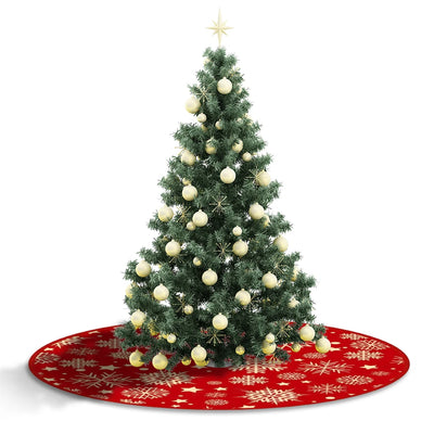 35.4inch Xmas Tree Skirt Snowflake Pattern Red Xmas Tree Mat Printed Christmas Tree Decoration Merry Christmas Decoaration