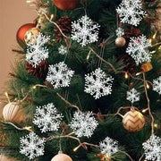 Christmas Plastic White Snowflakes Ornaments Xmas Tree Hanging Pendant Artificial Glitter Snow Flake Home DIY Wreath Decoration